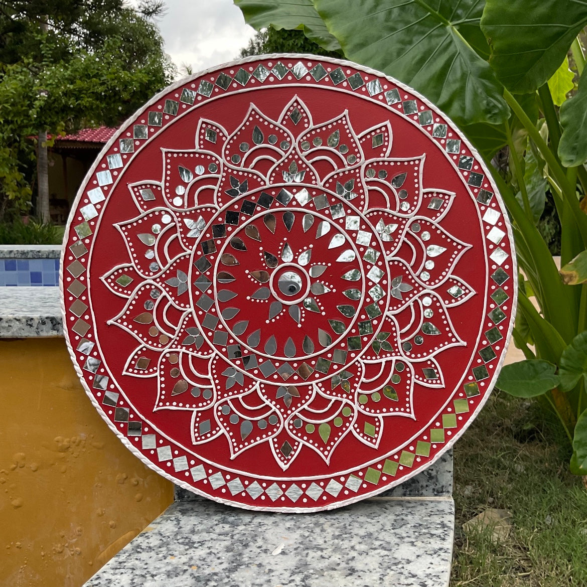 15 Inches Terracotta Lippan Art Wall Hanging - Clay Mirror Wall Decor