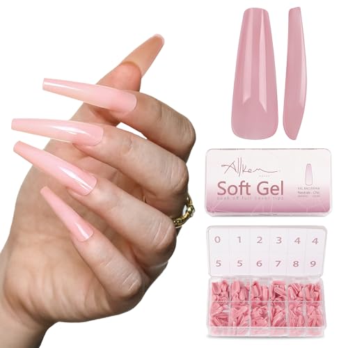ALLKEM 360 Pcs Soft Gel Pink Tone Extra Long Ballerina XXL Soft Gel False Press on Nails full cover Set