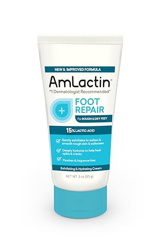 AmLactin Foot Repair Cream - 3 oz Foot Cream for Dry Cracked Heels with 15% Lactic Acid - Exfoliator and Moisturizer for Dry Skin & Foot Care (Packaging May Vary)