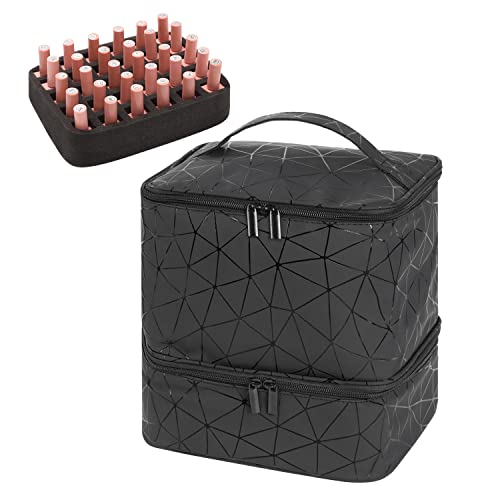 AFUOWER Nail Polish Organizer and Nail Dryer Case, Double-Layer Nail Polish Storage Bag - Holds 30 Bottles (15ml) with Nail Lamp, Travel Carrying Bag for Nail Polish Set, Nail Art Tools (Black)
