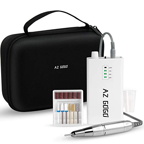 AZ GOGO Efile Nail Drill Machine, 30000 RPM Professional Portable Nail Drill for Acrylic Nails - E-File Manicure/Pedicure Kit with EVA Bag (White)