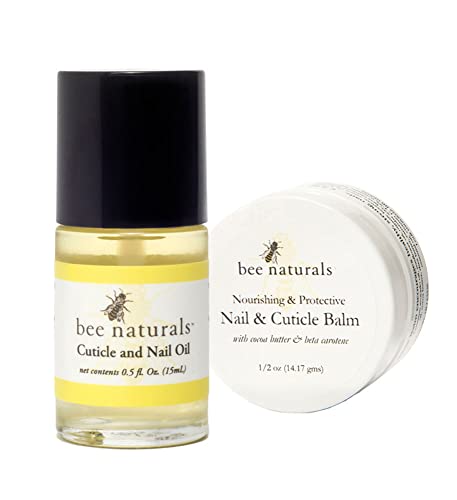 Bee Naturals Nail Balm and Cuticle Oil - Gift Set For Mousitering Cuticles - For Splitting, Dryness, Hangnails - Revitalizes and Softens with Vitamin E - Lavender, Lemon, Tea Tree, and Tangerine