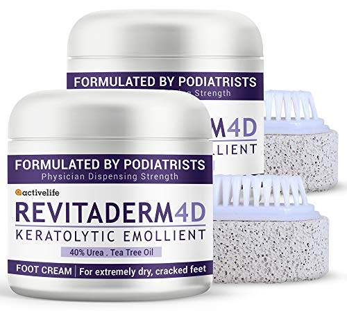 activelife - Revitaderm 4D Urea Foot Cream, Deeply Moisturizes for Dry, Cracked Feet, Hands, Elbows and Knees, Ultra Repair Cream and Callus Remover For Feet, Free Pumice Stone Included, 4oz, 2 Pack