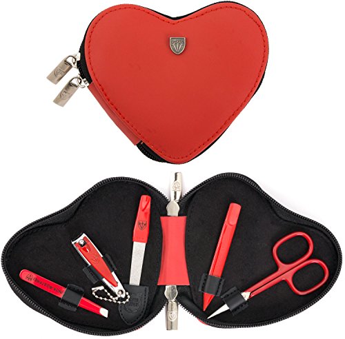 3 Swords Germany - brand quality 5 piece manicure pedicure grooming kit set for professional finger & toe nail care tweezers file clipper genuine leather case in gift box, Made by 3 Swords (03898)