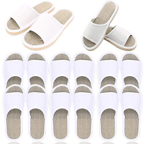 6 Pairs of Open Toe Breathable Slippers, Washable Home Slippers for Family Spa Guests Hotels,Thick, Soft, Non-Slip,Fits Most Men and Women (6 White M Size)