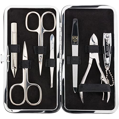 3 Swords Germany - brand quality 7 piece manicure pedicure grooming kit set for professional finger & toe nail care scissors clipper fashion leather case in gift box, Made by 3 Swords Germany (6288)