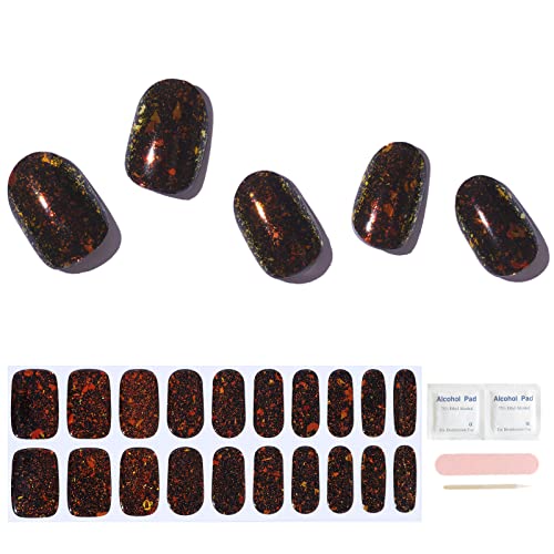 ACROIN Semi Cured Gel Nail Strips Nail Wraps 20 Stickers, Works with Nail Lamps, Salon-Quality, Long Lasting, Easy to Apply & Remove, Includes Cleaning Pad, Nail File, Wooden Stick - Firework