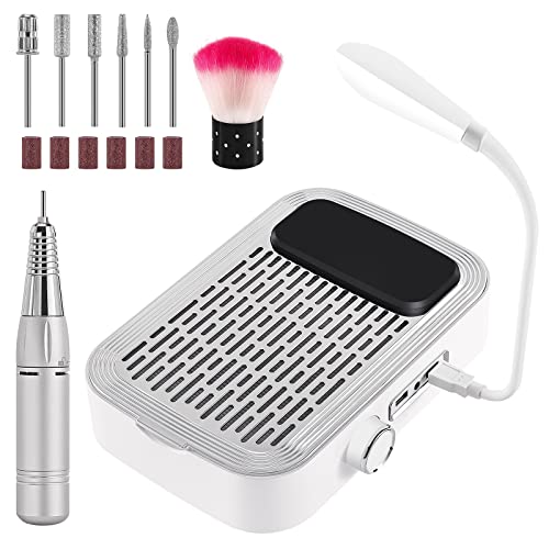 2 in 1 Nail Dust Collector Machine & Electric Nail Drill Kit, Portable Compact Efile Electrical Professional Nail File Kit for Acrylic Nail Supplies for Home/Salon Use