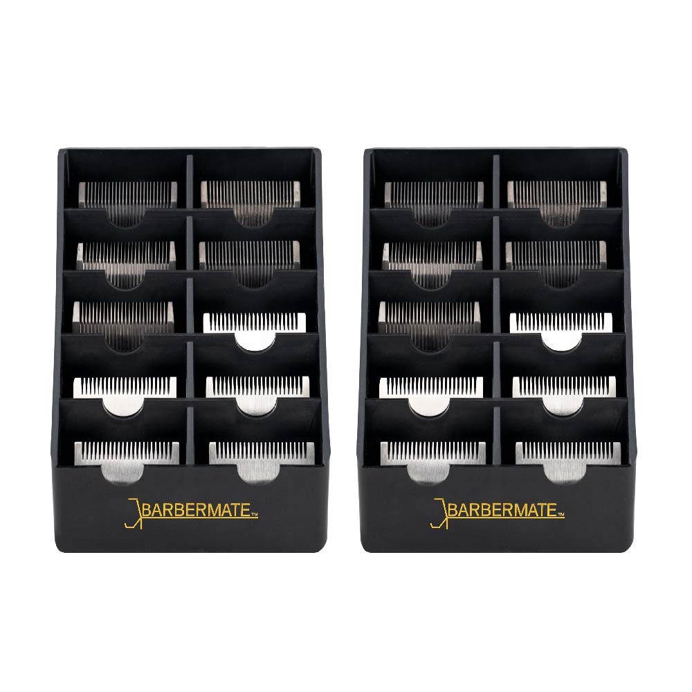 2 Pack BarberMate Blade Rack Storage Tray - Holds 10 Clipper Blades (Black)
