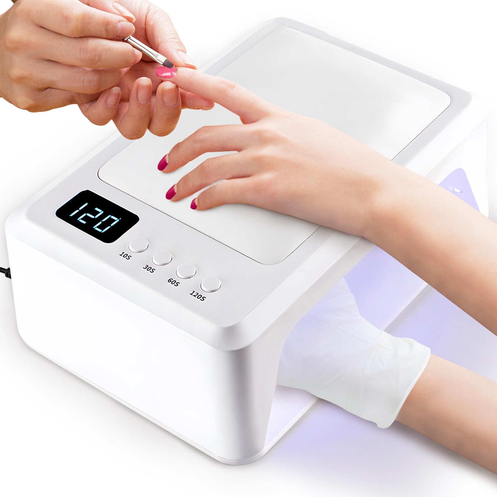 72W UV Led Nail Lamp for Gel Nail Polish Press On Nails Curing, Kalolary Large UV Nail Light Curing Nail Dryer with Nail Arm Rest & UV Gloves for Nail Art Nail Technician Salon Use