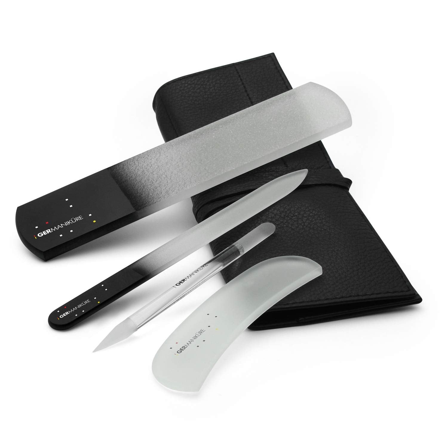 4pcs Manicure Set Genuine Czech Crystal Glass Nail File Moon File Manicure Stick Pedicure Foot Care Bar in Leather by GERmanikure