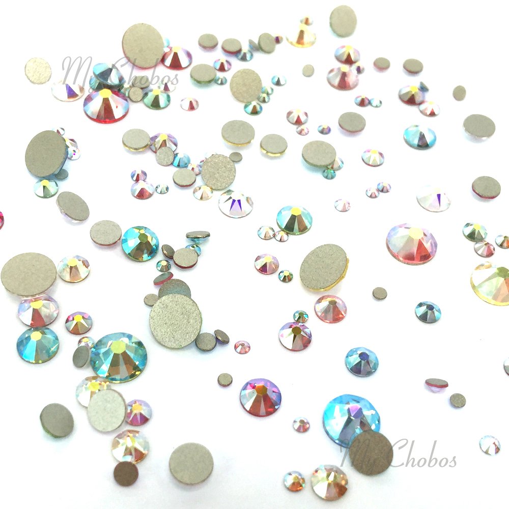 AB EFFECT Colors mixed with Swarovski 2058 Xilion / 2088 Xirius Rose flatbacks sizes ss5, ss7, ss9, ss12, ss16, ss20, ss30 No-Hotfix rhinestones nail art 144 pcs (1 gross) from Mychobos