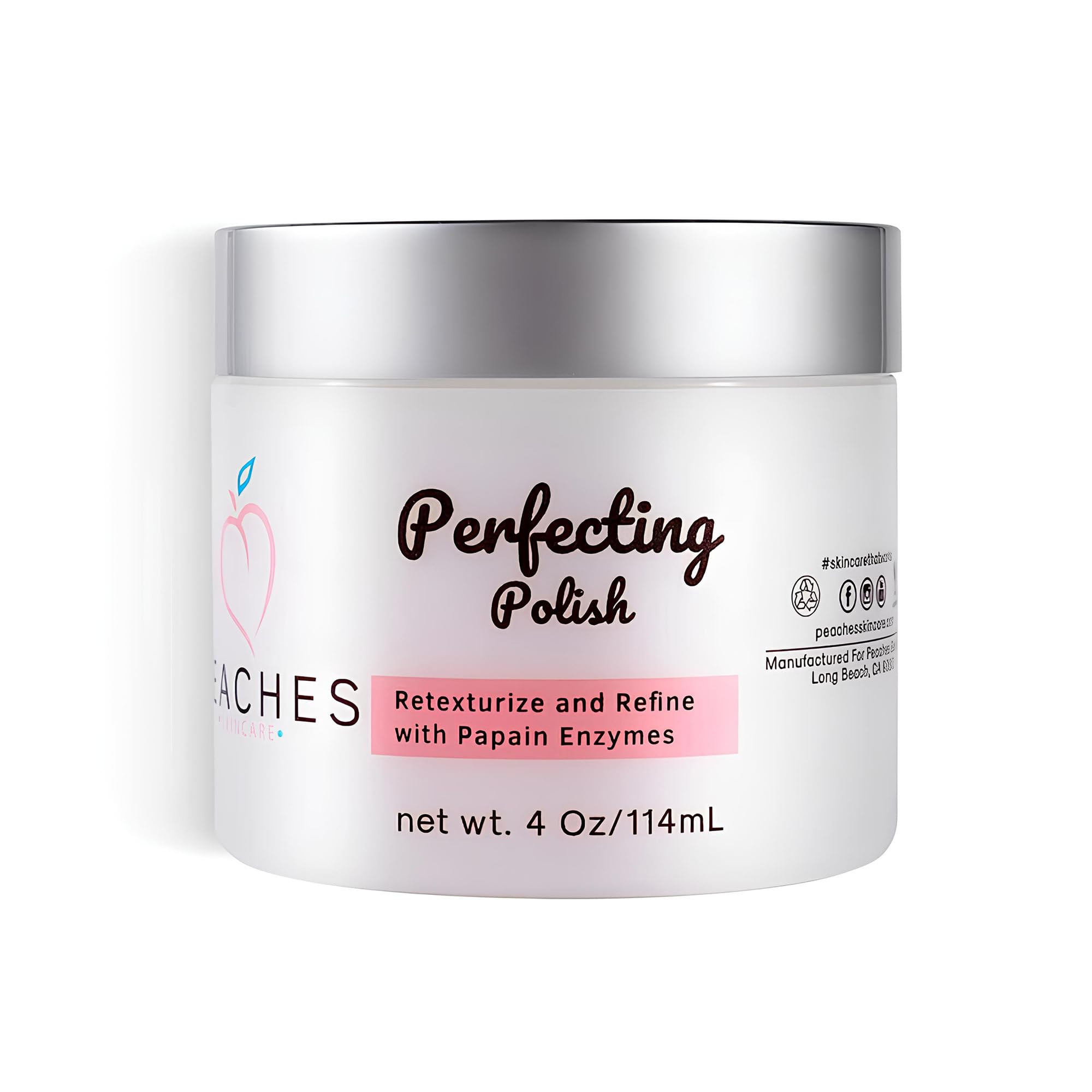 Peaches Skin Care Perfecting Polish Body & Facial Cleanser for Women & Men (4 oz) Gentle Face Cleanser for Exfoliation & Skin Repair Acne Cleanser for Sensitive Skin w/Sugar, Lavender, Arnica Montana