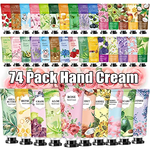 74 Pack Hand Cream Gift Set For Women and Girls,Valentine Day Gift Stocking Stuffers,Natural Plant Hand Lotion For Dry Hands,Scented Mini Hand Lotion Travel Size Bulk Body Moisturizer with Shea Butter