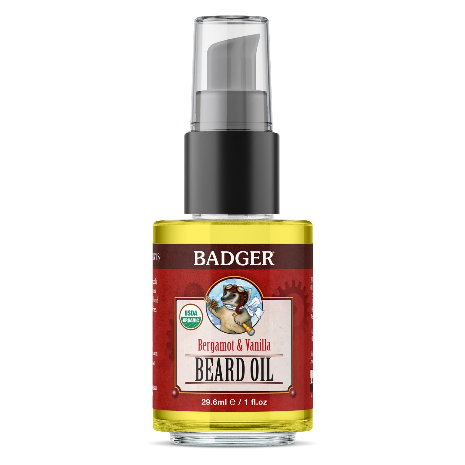 Badger Beard Oil, Bergamot & Vanilla, Certified Organic Beard Oil, Premium Grooming Beard Oil for Dry Skin and Short or Long Beards, Facial Hair Oil, 1 fl oz Glass Bottle