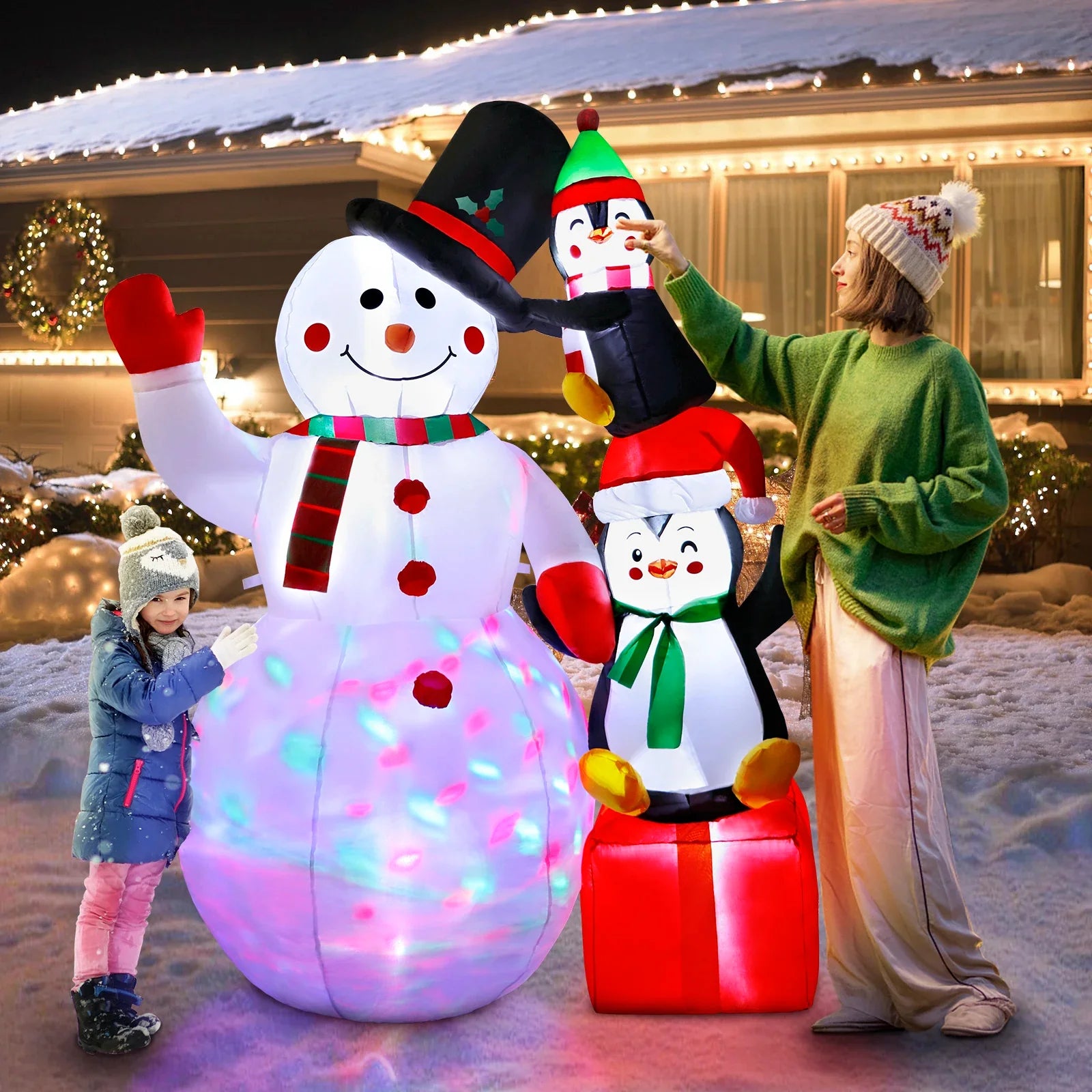 6ft Charming Inflatable Snowman Penguins for Christmas - Festive Yard Decor with Colorful Rotating LED Lights - Outdoor Holiday Display ShopOnlyDeal