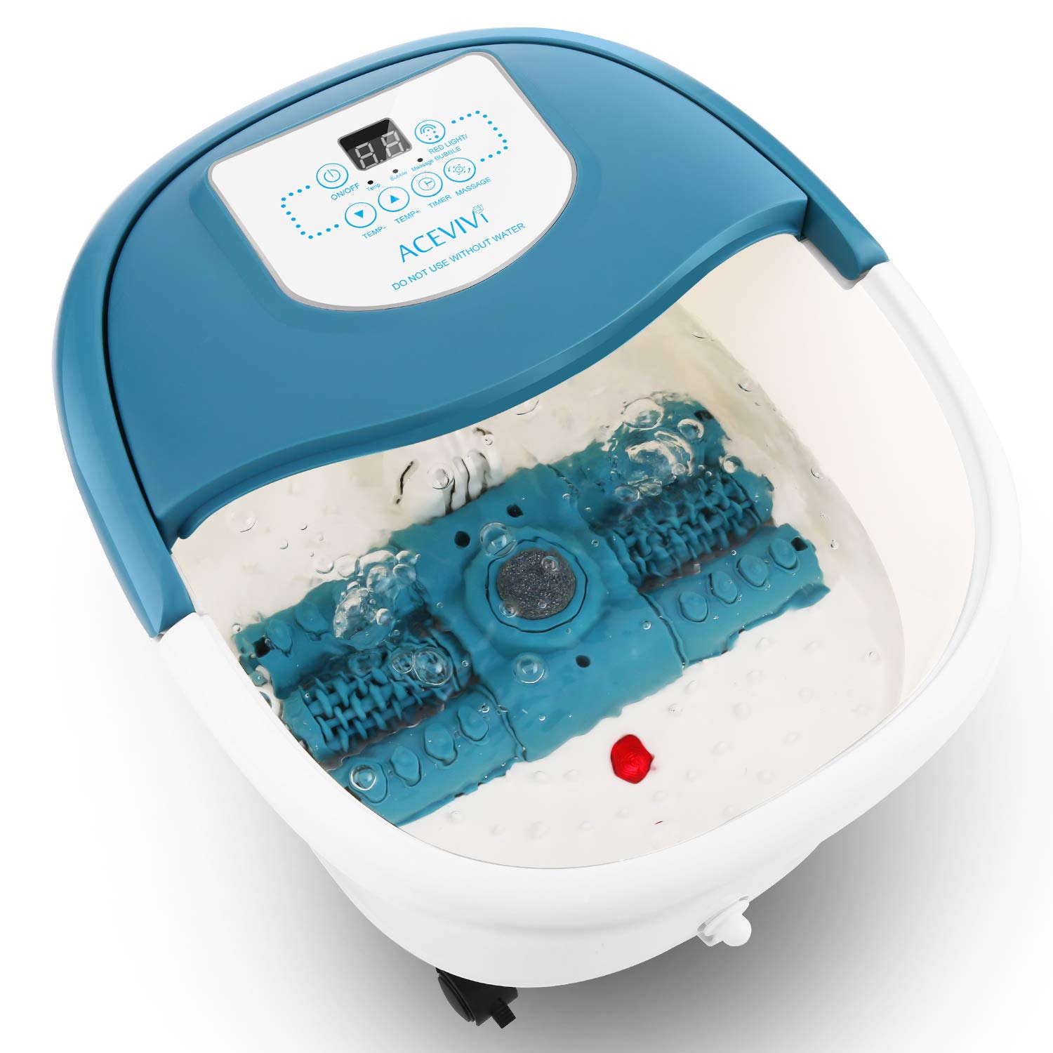 ACEVIVI Foot Spa Bath Massager with Heat, Automatic Foot Bath with Motorized Shiatsu and Maize Roller Massage, Pumice Stone, Red Light, Timer, Foot Soak Tub with Temperature Control, Blue