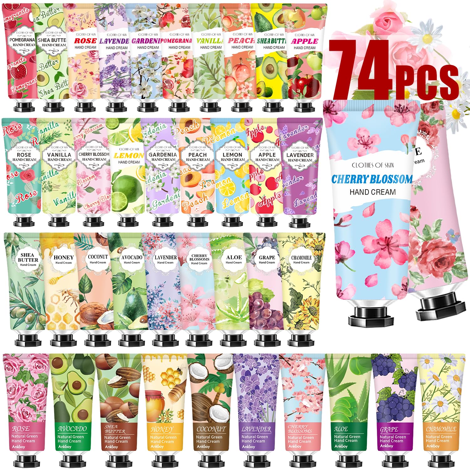 74 Pack Hand Cream Gifts Set Bulk Women Gifts,Hand Cream with Shea Butter for Dry Cracked Hands,Travel Size Lotion Natural Plant Fragrance Hand Lotion in Bulk, Hand Cream Stocking Stuffers Gifts for Women Mom Teen Girls Her Wife Grandma