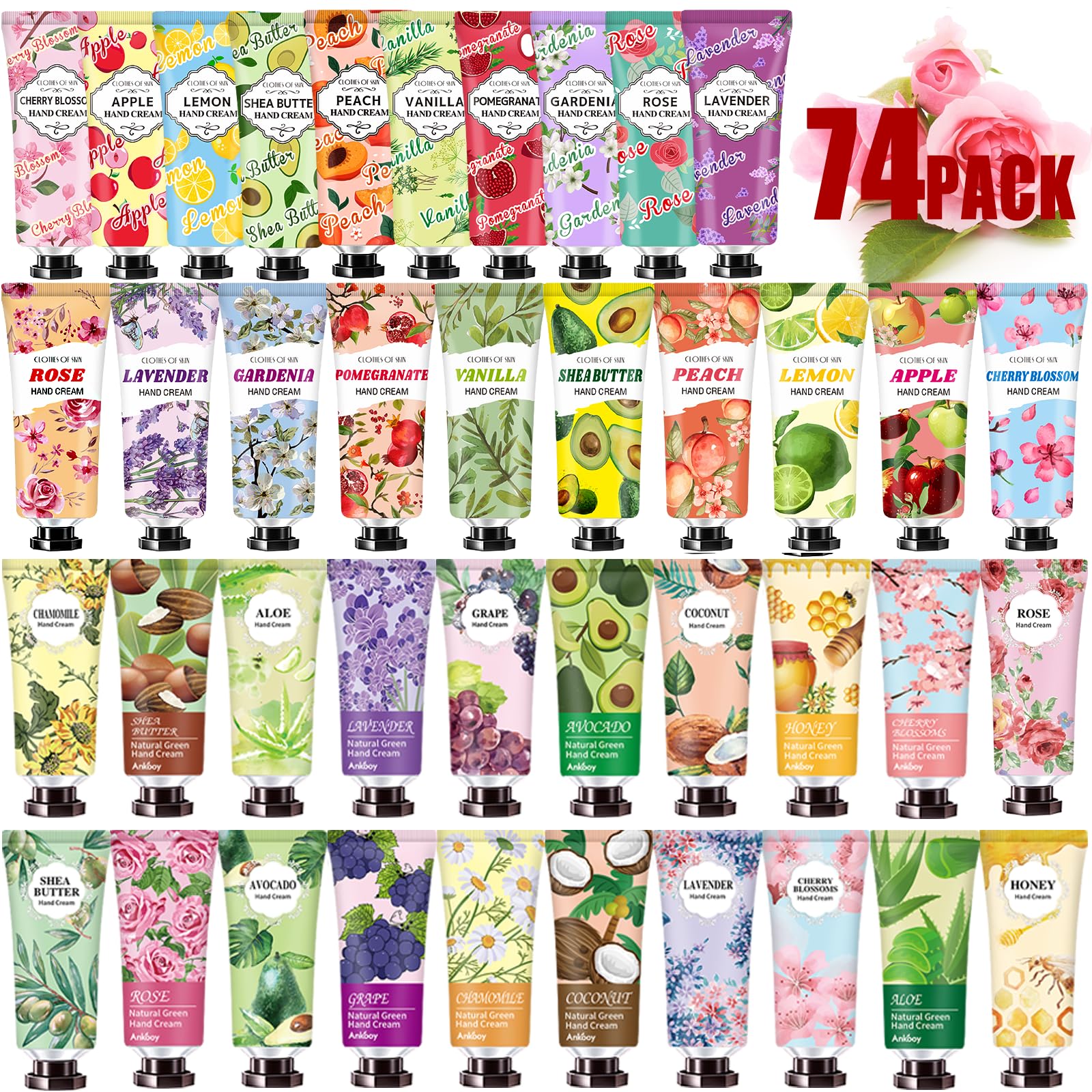 74 PACK Hand Cream Stocking Stuffers Christmas Gifts,Plant Fragrance Hand Cream For Women and Girls,Moisturizing Hand Lotion For Dry Hands,Travel Size Mini Lotion Perfect for Mother's Day,Christmas