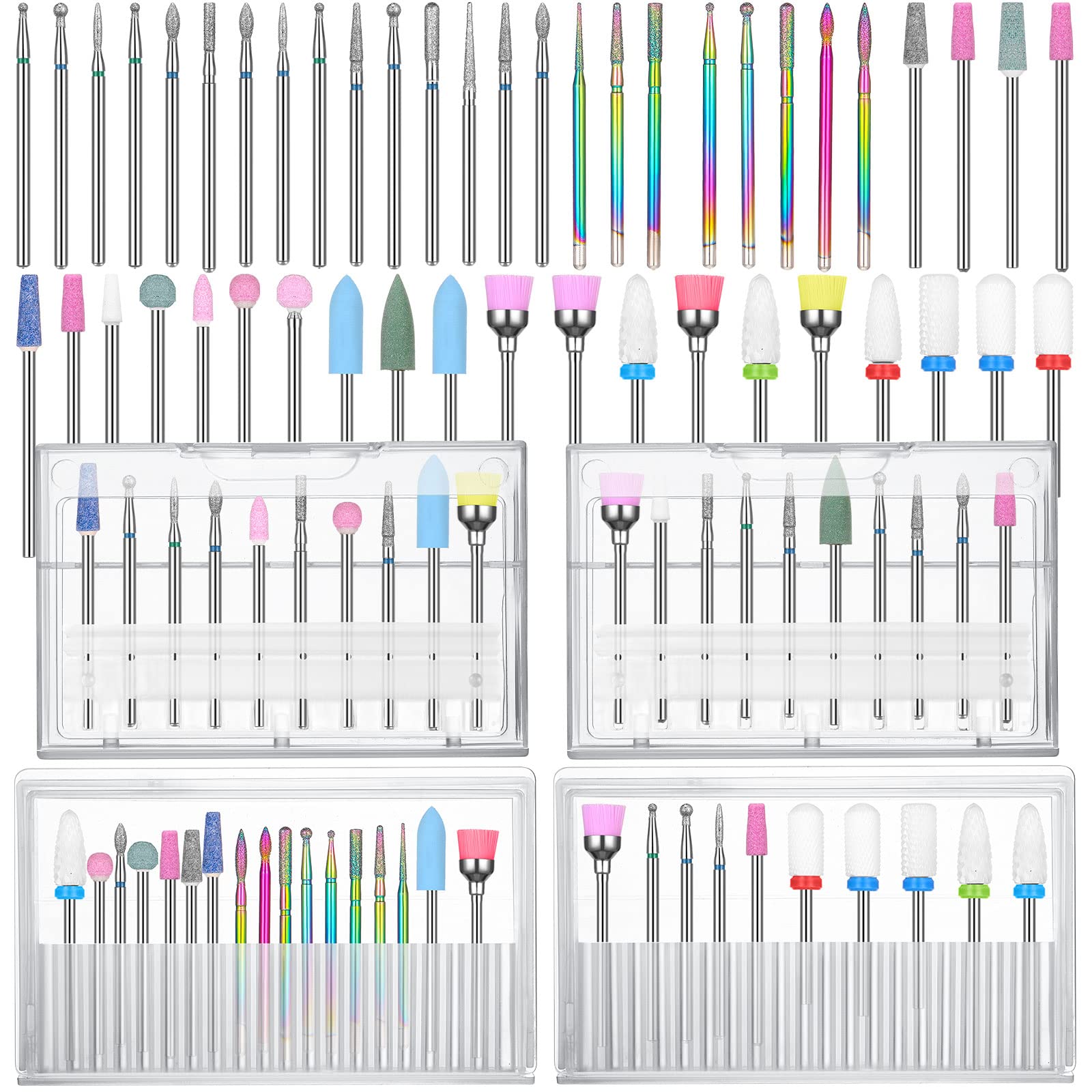 47 Pcs Nail Drill Bits Sets 3/32 Inch Electric Diamond Ceramic Acrylic Gel Nail Bit Kit Nail Supplies Carbide Cuticle Bit for Nail Drill Remover Bits for Home Salon Gel Nails Manicure Pedicure Tools