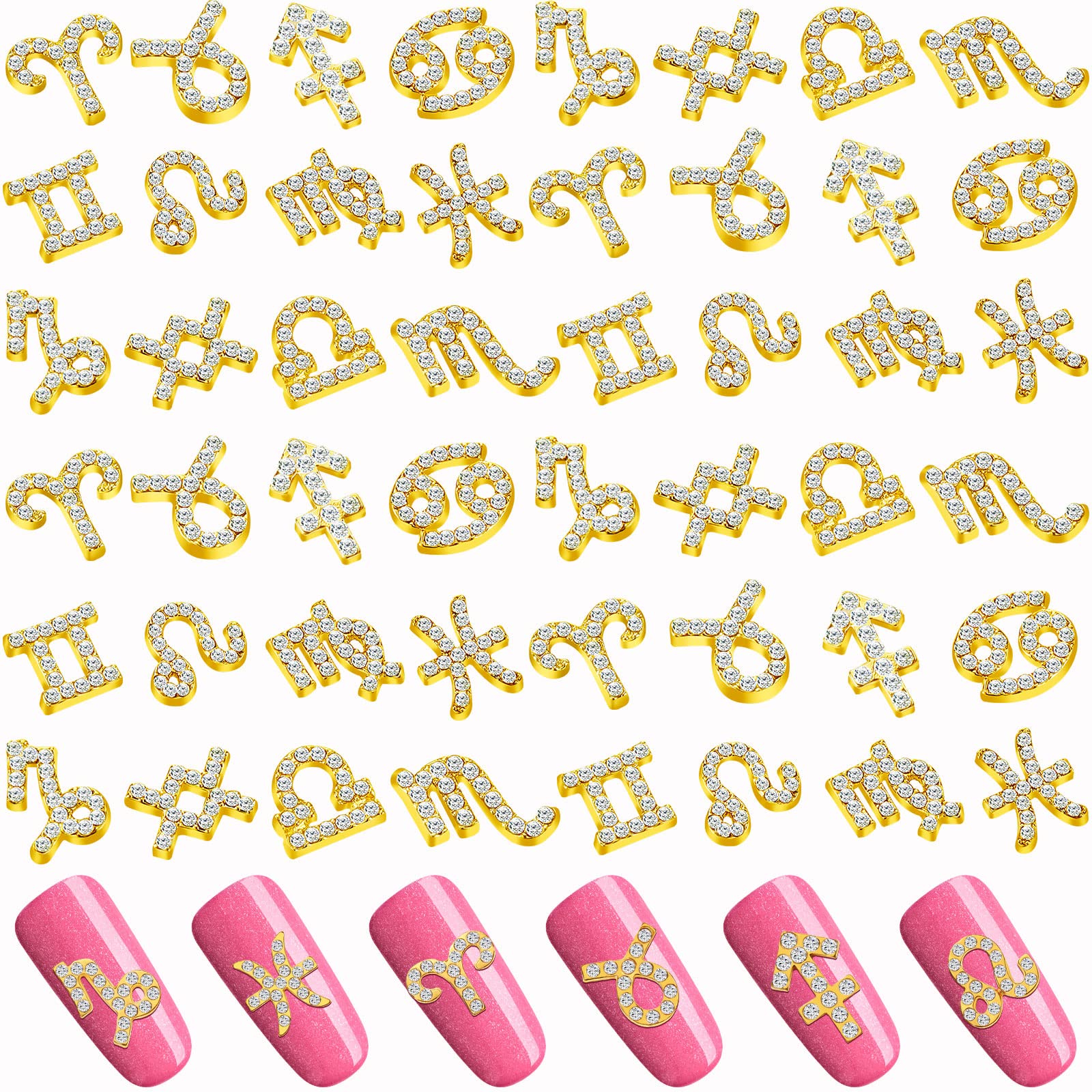 48 Pcs Zodiac Nail Charms Zodiac Sign Charms for Nails 3D Rhinestone Jewelry Nail Art Nail Charms DIY Horoscope for Jewelry Making Nail Necklace Bracelet Earrings Crafts Supplies (Gold, Silver)