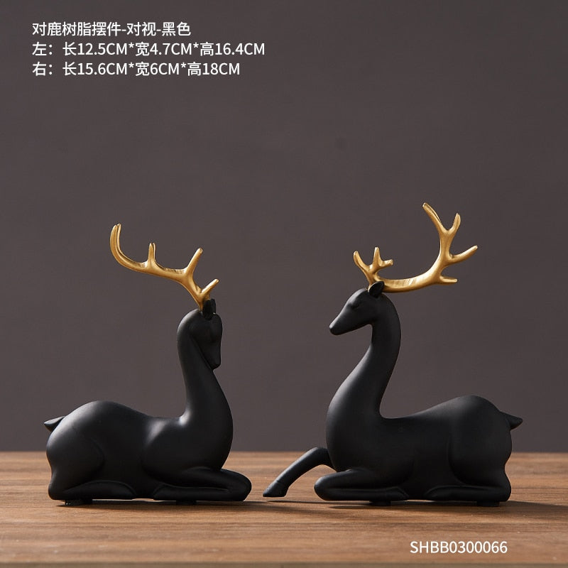 2 Piece - Luxury Golden Horse and ELK Figurines: Resin Animal Sculpture for Elegant Home Decor