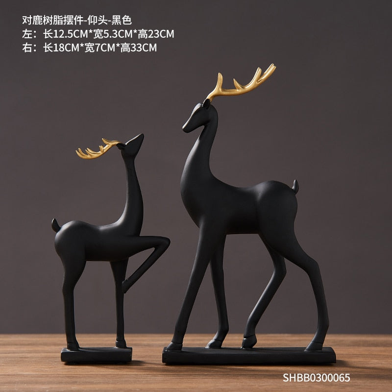 2 Piece - Luxury Golden Horse and ELK Figurines: Resin Animal Sculpture for Elegant Home Decor