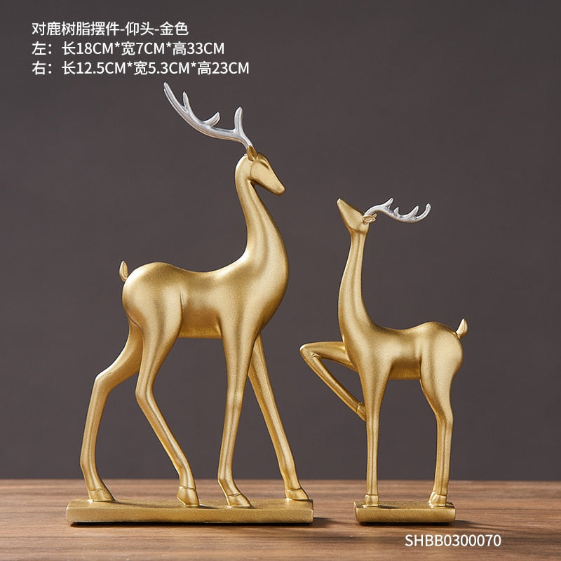 2 Piece - Luxury Golden Horse and ELK Figurines: Resin Animal Sculpture for Elegant Home Decor