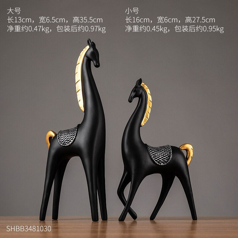 2 Piece - Luxury Golden Horse and ELK Figurines: Resin Animal Sculpture for Elegant Home Decor