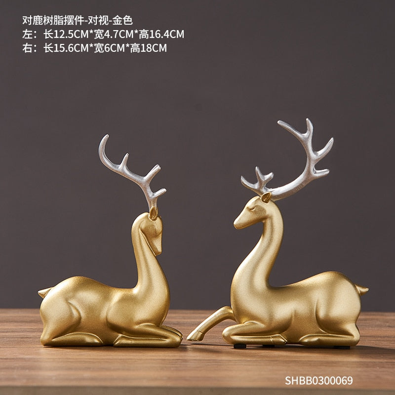 2 Piece - Luxury Golden Horse and ELK Figurines: Resin Animal Sculpture for Elegant Home Decor