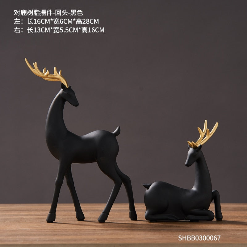 2 Piece - Luxury Golden Horse and ELK Figurines: Resin Animal Sculpture for Elegant Home Decor