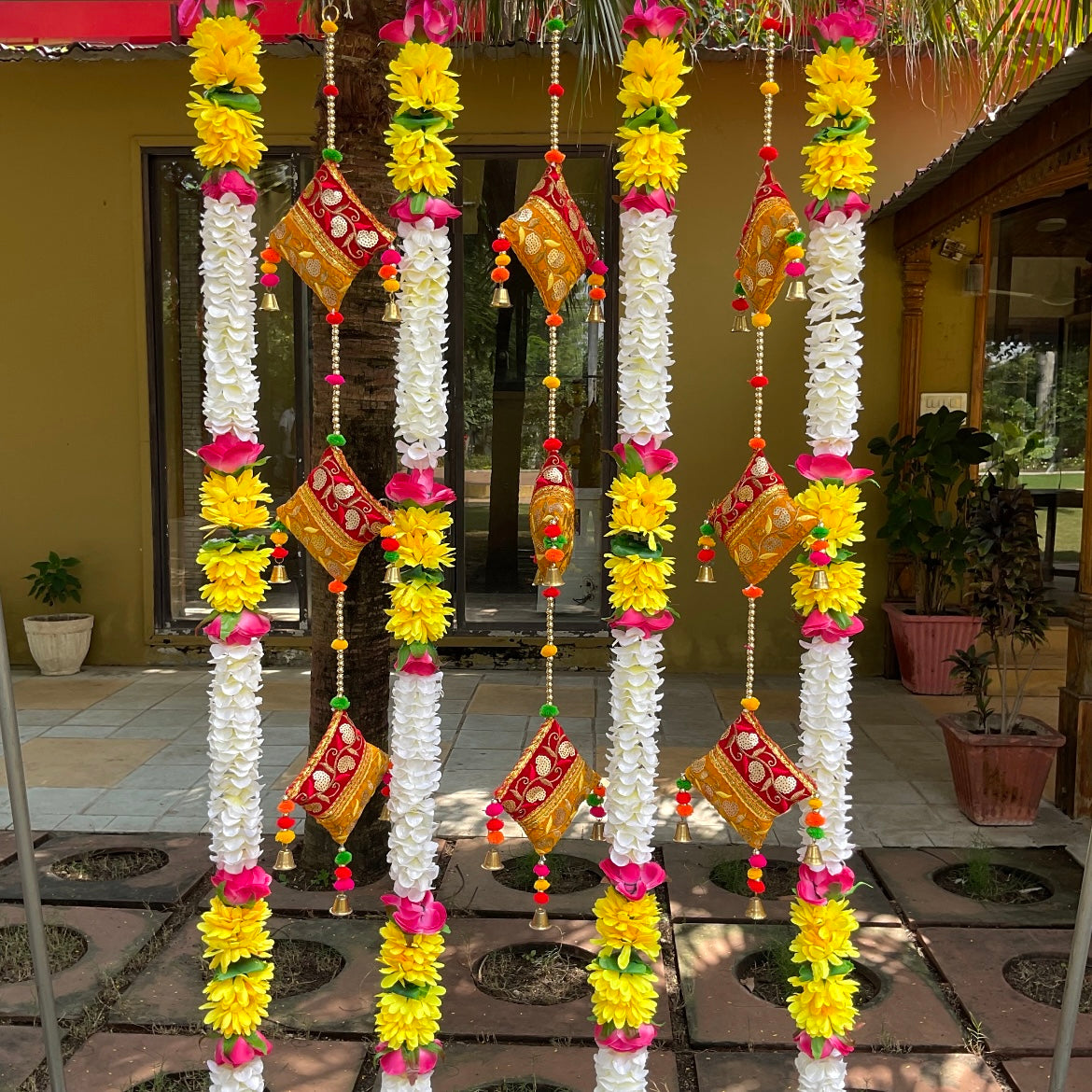 Artificial Yellow & White Flower Garlands & Decorative Hanging (Set of 7) - Festive Decoration Wall Hanging